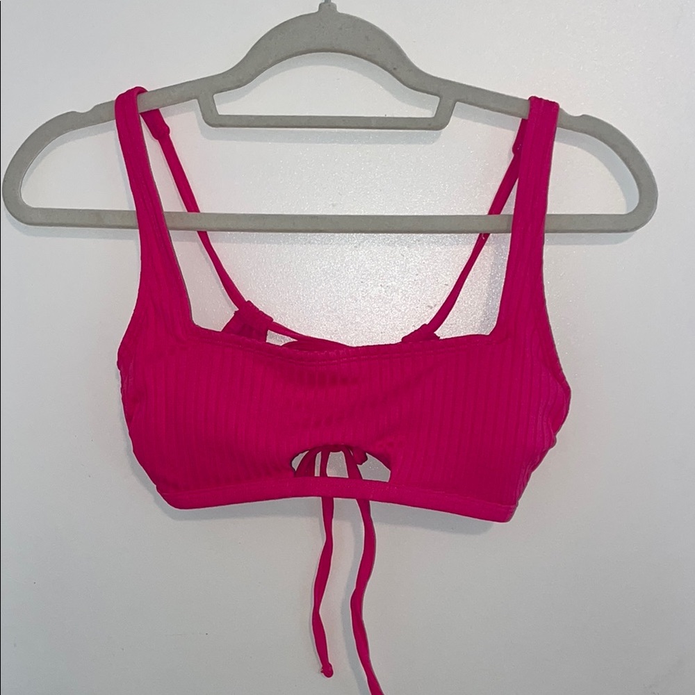 Xhilaration Hot Pink Ribbed Bikini Top | M